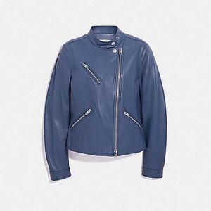 NWT XS Coach Uptown Racer Navy Blue Leather Jacket